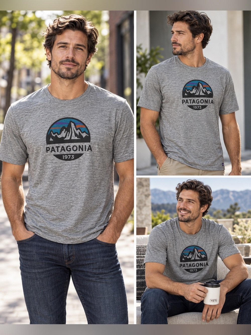 Patagonia Capilene Cool Daily Graphic Men's Heather Gray Mountain Logo XL